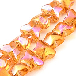Dark Orange Full Rainbow Plated Electroplate Transparent Glass Beads Strands, Butterfly, Dark Orange, 8x10x6mm, Hole: 1mm, about 90pcs/strand, 10.08 inch(25.6cm)