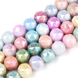 Разноцветный Антикоррозийные гальванические стеклянные бусины, имитация драгоценных камней, круглые, с покрытием AB цвета, граненые, два тона, красочный, 9.5~10.2 мм, отверстие : 1.2 мм, около 55~57 шт / нитка, 14.17~14.96'' (36~38 см)