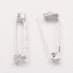 Silver Iron Brooch Findings, Back Bar Pins, Silver Color Plated, 27mm long, 5mm wide, 7mm thick, hole: about 1.5mm, Pin: 0.8mm