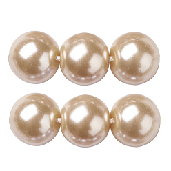 Bois Solide Brins de perles rondes en verre teinté écologique, Grade a, cordon en coton fileté, burlywood, 6mm, Trou: 0.7~1.1mm, Environ 72 pcs/chapelet, 15 pouce