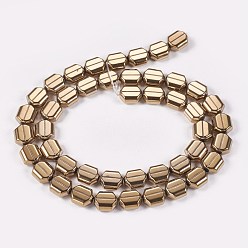 Antique Bronze Plated Electroplate Non-magnetic Synthetic Hematite Beads Strands, Hexagon, Antique Bronze Plated, 9x8x4mm, Hole: 0.8mm, about 45pcs/strand, 15.55 inch(39.5cm)