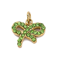 Перидот 304 из нержавеющей стали горный хрусталь подвески, с целью перехода в кольце, очарование бантом, реальный 14 k позолоченный, ионное покрытие (ip), перидот, 15.5x11x2.5 мм, отверстие : 2.5 мм