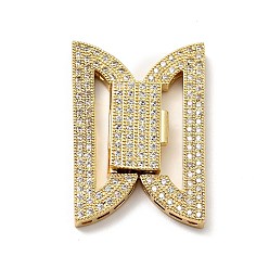 Golden Brass Micro Pave Clear Cubic Zirconia Fold Over Clasps, Cadmium Free & Lead Free, Bowknot, Golden, 35.5x22.5x4.5mm