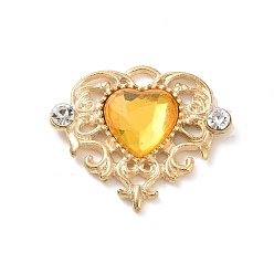 Gold Acrylic Pendants, with Golden Tone Alloy Rhinestone Finding, Heart Charm, Gold, 21.5x25x5mm, Hole: 2x2.5mm