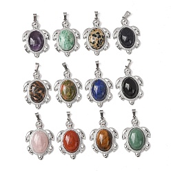 Смешанные камни Природные и синтетические Gemstone подвески, с 304 фурнитурой из нержавеющей стали, очарование черепахи, ионное покрытие (ip), 34.5x23x7.5~8 мм, отверстие : 6.5x3 мм