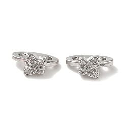 Platinum Brass Micro Pave Clear Cubic Zirconia Slide Charms, Butterfly, Platinum, 5x10x6mm, Hole: 1.6mm