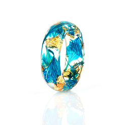 Teal Transparent Resin Finger Ring, Pressed Flower Jewelry for Women, Teal, US Size 6 1/2(16.9mm)