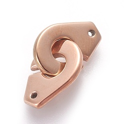 Rose Gold Ion Plating(IP) 304 Stainless Steel Interlocking Clasps, Rose Gold, 24x11x2mm, Hole: 1mm
