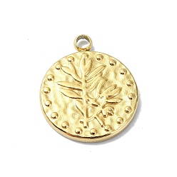 Leaf Ion Plating(IP) 304 Stainless Steel Pendants, Real 18K Gold Plated, Flat Round Charm, Leaf, 14.5x12.5x1.5mm, Hole: 1.6mm