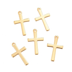 Real 24K Gold Plated 201 Stainless Steel Pendants, Cross, Real 24K Gold Plated, 20.5x12x0.8mm, Hole: 1.5mm