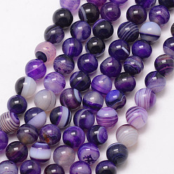 Indigo Natural Striped Agate/Banded Agate Bead Strands, Round, Grade A, Dyed & Heated, Indigo, 6mm, Hole: 1mm, about 61pcs/strand, 15 inch