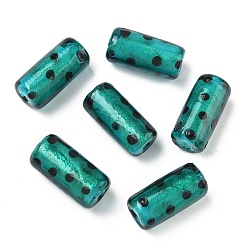 Светлый Морско-зеленый Бусины ручной работы бусины золотого песка, столбец в горошек, светло-зеленый, 20x10 мм, отверстие: 1.60 мм