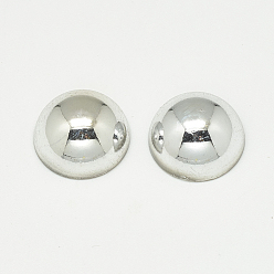 Silver UV Plated Acrylic Beads, Half Drilled, Dome/Half Round, Silver, 18x9mm, Hole: 1.4mm
