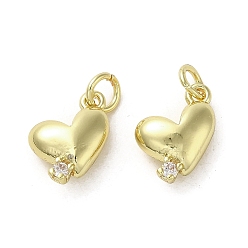 Real 18K Gold Plated Rack Plating Brass Micro Pave Clear Cubic Zirconia Charms, Lead Free & Cadmium Free, Long-Lasting Plated, Heart Charms, Real 18K Gold Plated, 13x10x5mm, Hole: 3mm