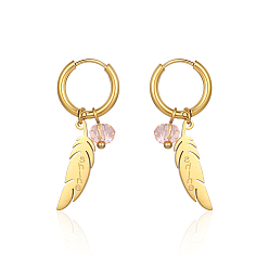 Настоящее золото 18K 304 серьги из нержавеющей стали из нержавеющей стали, перо со словом, реальный 18 k позолоченный, 34x15 мм