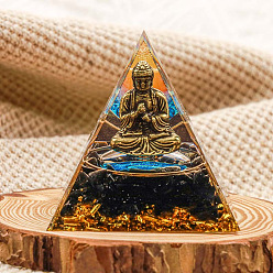 Obsidian Orgonite Pyramid Resin Energy Generators, Reiki Natural Obsidian Chips and Buddha Inside for Home Office Desk Decoration, 50x50x50mm