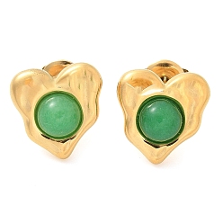 Зеленый агат Натуральный зеленый оникс-агат и ионное покрытие (IP) 304 серьги-гвоздики в форме сердца из нержавеющей стали, 13x13 мм
