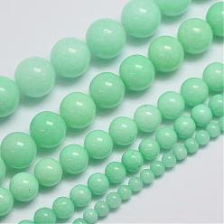 Aquamarine Natural Malaysia Jade Beads Strands, Imitation Amazonite, Round, Dyed, Aquamarine, 10mm, Hole: 1mm, about 38pcs/strand, 15 inch