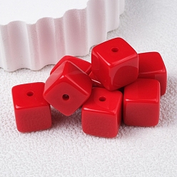 Red Opaque Acrylic Beads, Cube, Red, 16x16mm, Hole: 3mm