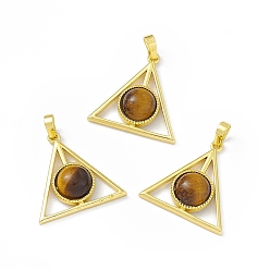 Тигровый глаз Природных тигровый глаз подвески, треугольник прелести, с латунными фурнитурой с золотистым покрытием, без кадмия и без свинца, 26.5x27x7~7.5 мм, отверстие : 7x4 мм
