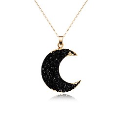 black Minimalist Moon Pendant Necklace for Women - Fashion Sweater Chain Jewelry