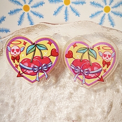 Cherry Acrylic Pendants, Heart Charm, Cherry, 38x39mm