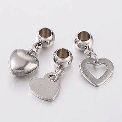 Stainless Steel Color Mixed Shape 304 Stainless Steel European Large Hole Dangle Charms, Stainless Steel Color, 21~22mm, Hole: 4mm