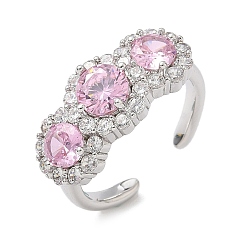 Фламинго Латунные микро проложить манжеты кольца кубического циркония, круглые, долговечный, стойки покрытие, без свинца и без кадмия, платина, фламинго, 9.5 мм