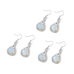Опал Опалитовые серьги-капли с подвесками и кристальными стразами, платиновые латунные украшения для женщин, 42 мм, штифты : 0.6 мм