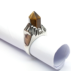 Тигровый глаз Кольца-манжеты из натурального тигрового глаза, шестиугольник призма, широк: 8 мм