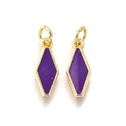 Фиолетовый Латунь эмаль прелести, с целью перехода в кольце, ромбовидный шарм, стойки покрытие, без кадмия и без свинца, долговечный, золотые, фиолетовые, 14.5x6x2 мм, отверстие : 3 мм