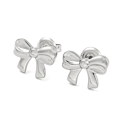 Stainless Steel Color 304 Stainless Steel Stud Earrings, Bowknot, Stainless Steel Color, 9x12.5mm