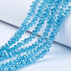 Deep Sky Blue Electroplate Glass Beads Strands, Pearl Luster Plated, Faceted, Rondelle, Deep Sky Blue, 2.5x2mm, Hole: 0.4mm, about 170pcs/strand, 11.8 inch(30cm)