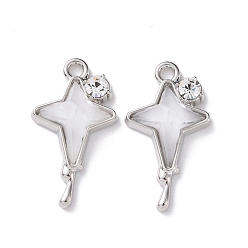 Platinum Alloy Micro Pave Cubic Zirconia Pendants, with Resin Cabochons, Star, Platinum, 22x13x5mm, Hole: 1.6mm