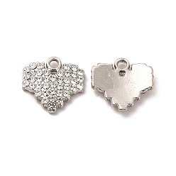 Platinum Alloy Crystal Rhinestone Pendants, Heart Charm, Platinum, 12x11x2mm, Hole: 1.4mm