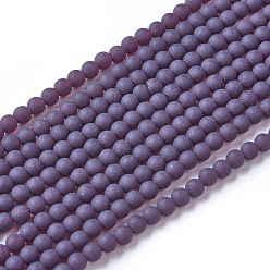 Purple Frosted Opaque Glass Bead Strands, Round, Purple, 2.5~3mm, Hole: 0.7mm, about 150pcs/strand, 15.35 inch(39cm)