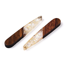 Морская Ракушка Подвески из прозрачной смолы и ореха, подвески-капли с ракушками, цвет морской раковины, 44x7.5x3 мм, отверстие : 1.5 мм