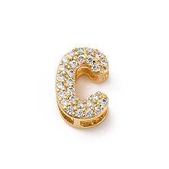 Letter C Латунные микро проложить кубического циркония бусы, долговечный, стойки покрытие, без кадмия и без свинца, буква С, реальный 18 k позолоченный, 9.5x6.5x4.5 мм, отверстие : 1.8 мм