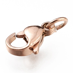 Rose Gold Ion Plating(IP) 304 Stainless Steel Lobster Claw Clasps, With Jump Ring, Rose Gold, 11x7x3mm, Hole: 3mm, Jump Ring: 5x0.6mm