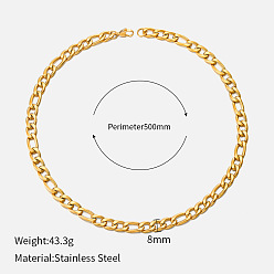 Golden - 8MM - 50CM Stylish Stainless Steel Cuban Chain Necklace for Women with Real Gold Plating