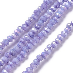 Medium Purple Opaque Glass Beads Strands, Faceted, Rondelle, Medium Purple, 4x3mm, Hole: 0.9mm, about 135pcs/strand, 17.72~17.91''(45~45.5cm)