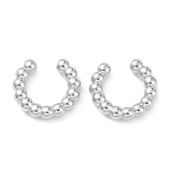 Platinum Rack Plating Brass Cuff Earrings, Lead Free & Cadmium Free, Long-Lasting Plated, C-shape, Platinum, 12.5x14x3mm