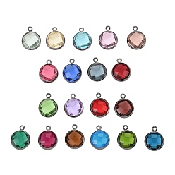Mixed Color Glass Charms, with Gunmetal Plated Brass Findings, Long-Lasting Plated, Lead Free & Nickel Free & Cadmium Free, Faceted Flat Round, Mixed Color, 12x9x4mm, Hole: 1.2mm