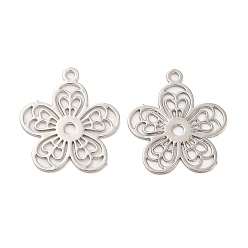 Platinum Long-Lasting Plated Brass Charms, Hollow, Flower Charm, Platinum, 14x12.5x0.3mm, Hole: 0.9mm