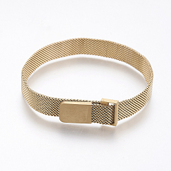 Golden Vacuum Plating 430 Stainless Steel Mesh Bracelet Making, with Magnetic Clasps, Fit Slide Charms, Golden, 9 inch(23cm), 10mm