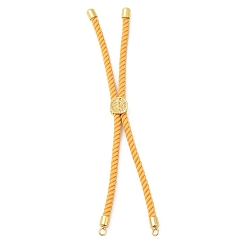 Orange Twisted Nylon Cord Silder Bracelets, Link Bracelet Making for Connector Charm, with Long-Lasting Plated Golden Brass Cord End & Alloy Tree of Life, Orange, 8-3/4~8-7/8 inch(22.2~22.6cm), Hole: 2mm