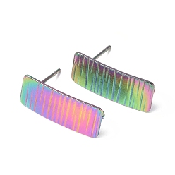 Rainbow Color Ионное покрытие (ip) 304 серьги-гвоздики из нержавеющей стали, с вертикальными петлями, текстурированный прямоугольник, Радуга цветов, 20x8 мм, отверстие : 2.5 мм, штифты : 0.8 мм