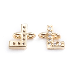 Letter L Brass Micro Pave Cubic Zirconia Links Connectors, Long-Lasting Plated, Letter, Clear, Real 18K Gold Plated, Letter.L, 7x7x2.8mm, Hole: 1.2mm