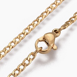 Golden 304 Stainless Steel Curb Chain Necklaces, with Lobster Claw Clasp, Golden, 17.9 inch(45.5cm), 2mm