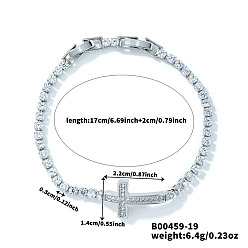 Cross Минималистичные латунные браслеты-цепочки с кубическим цирконием для женщин, платина, крестик, 6-3/4 дюйм (17 см)